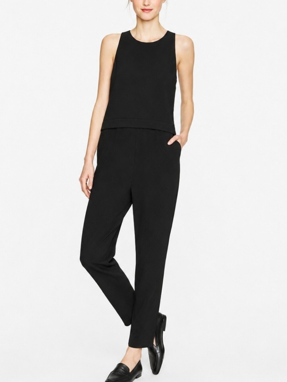 Aritzia Babaton Brandon Black Sleeveless Tapered Jumpsuit Pockets S8 Minimalist